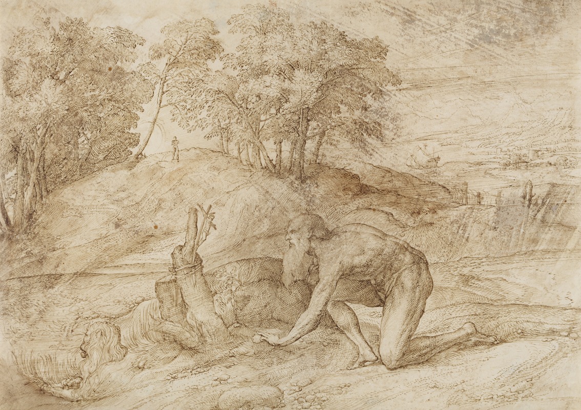 Domenico Campagnola - Landscape with St Jerome
