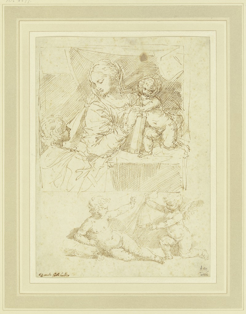 Donato Creti - Maria mit dem Jesuskind und dem Johannesknaben, darunter lagernder Knabe mit Putto