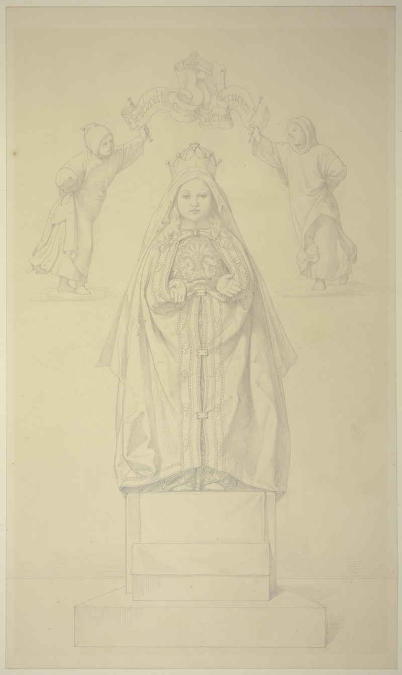 Eduard von Steinle - Die kleine Maria in eine Dalmatica gehüllt, über ihr zwei Engel mit Spruchband