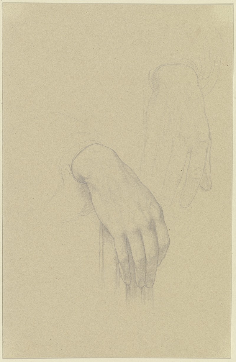 Eduard von Steinle - Die schön geformte rechte Hand eines Mannes, auf der Lehne eines Stuhls ruhend; daneben die Skizze einer derberen Hand