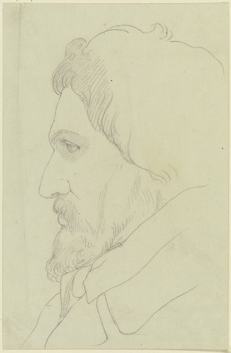 Eduard von Steinle - Kopf eines Mannes mit kurzem Vollbart im Profil nach links