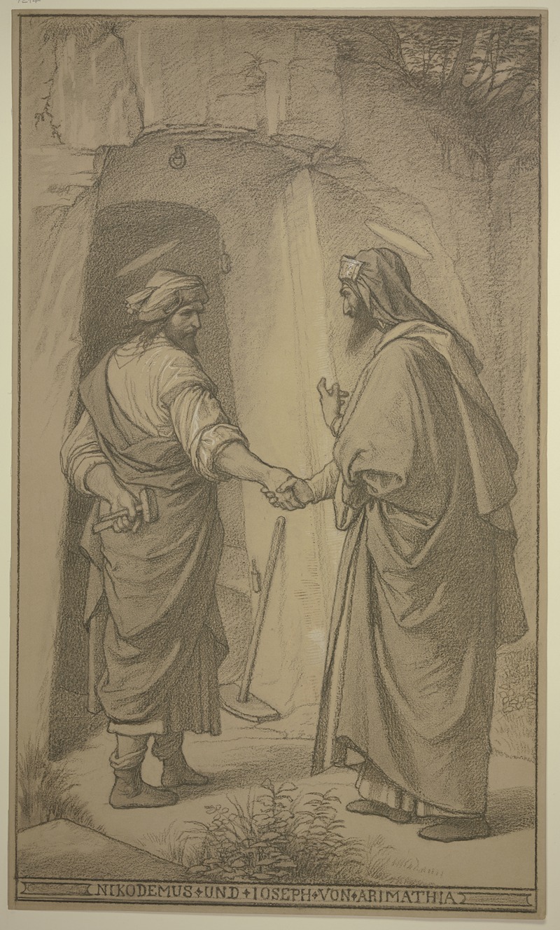 Eduard von Steinle - Nikodemus und Joseph von Arimathia vor dem Grab des Herrn, sich die Hand reichend