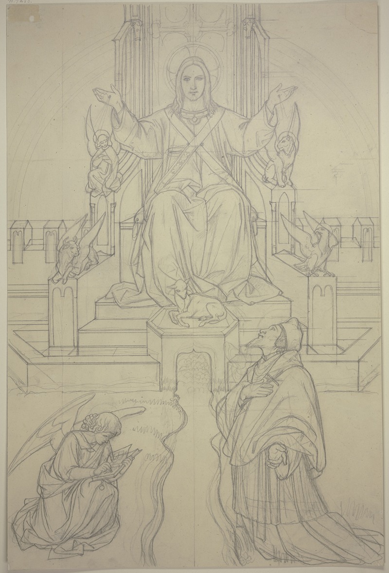 Eduard von Steinle - Thronender Christus mit dem Heiligen Johannes von Nepomuk und einem schreibenden Engel