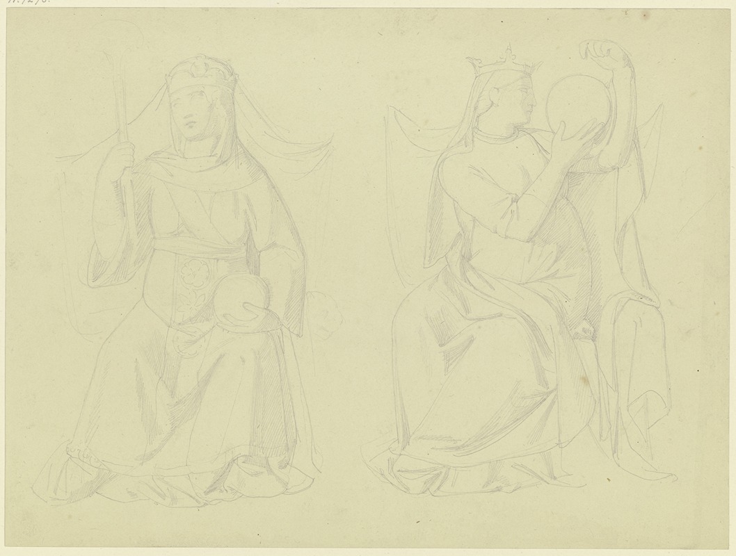 Eduard von Steinle - Zwei gekrönte weibliche Figuren