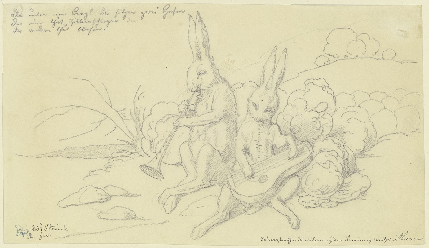 Eduard von Steinle - Zwei Hasen im Kohl musizierend
