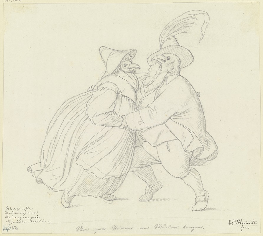Eduard von Steinle - Zwei Kapaune als Steyerisches Bauernpaar tanzend