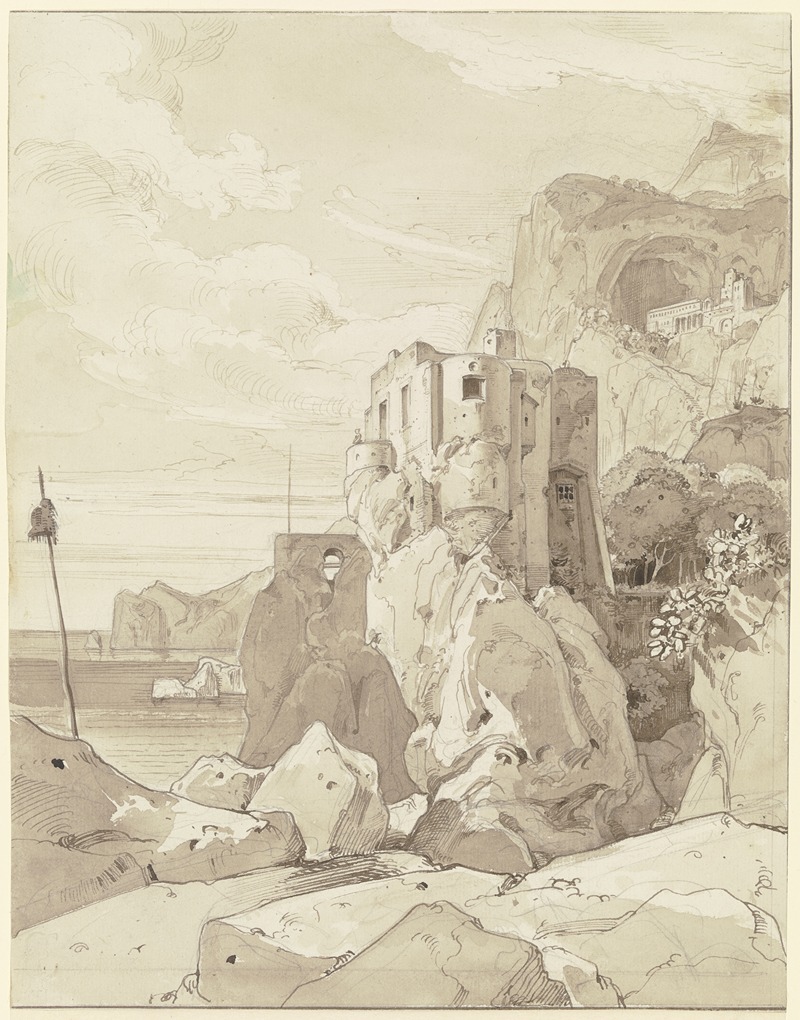 Ernst Fries - Amalfi, Blick über einen Wachturm auf S. Francesco