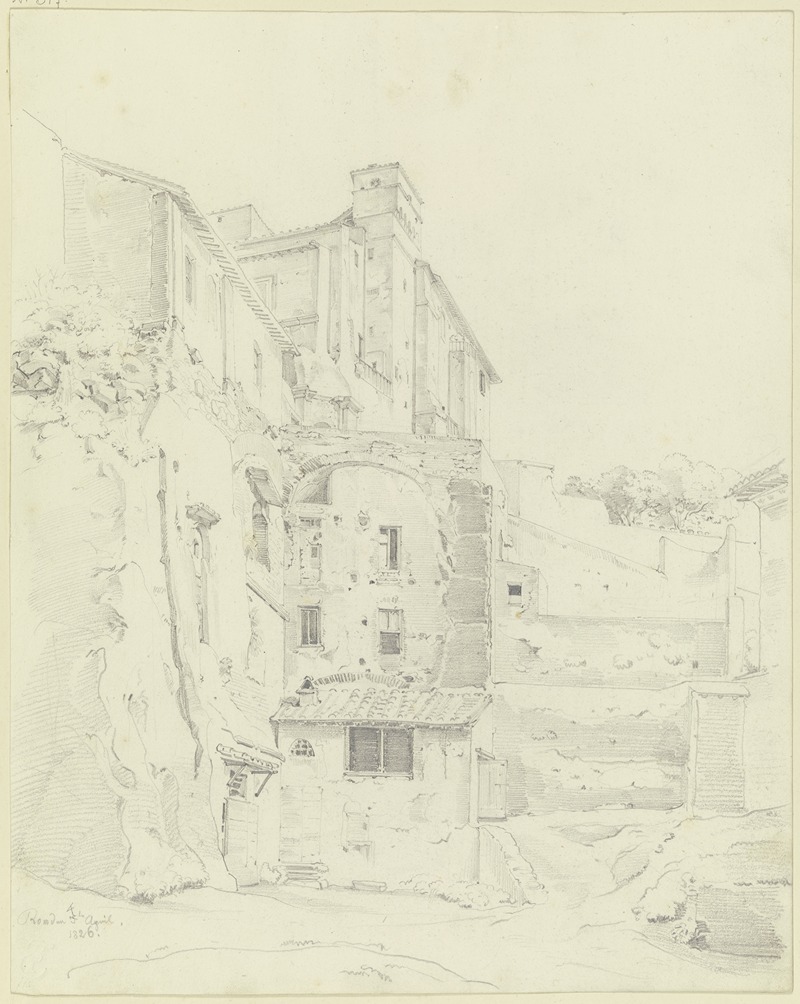 Ernst Fries - Rom, Häusergruppe an der Aurelianischen Mauer