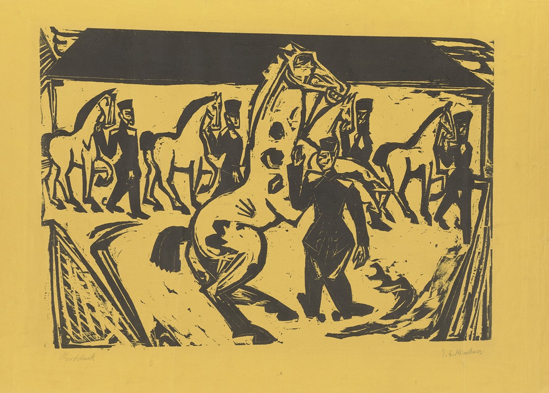 Ernst Ludwig Kirchner - Artilleristen beim Pferdebewegen