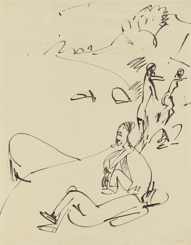 Ernst Ludwig Kirchner - Badende am Strand einer Bucht auf Fehmarn