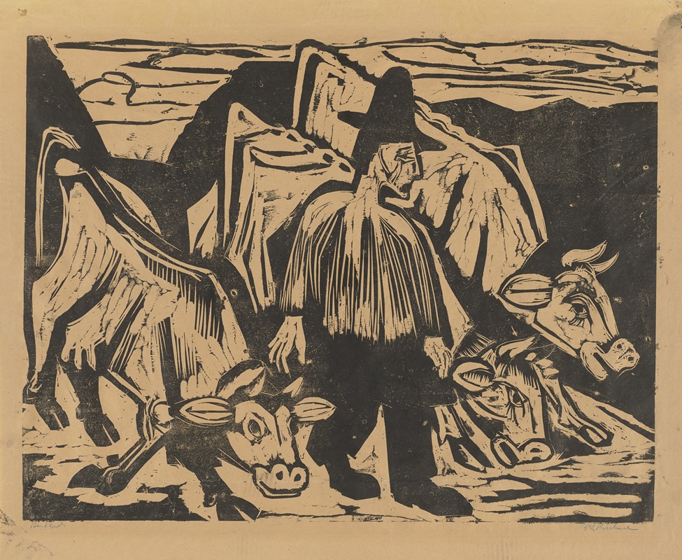 Ernst Ludwig Kirchner - Bauer mit drei Kühen