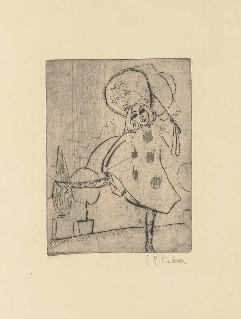 Ernst Ludwig Kirchner - Blonde Pippa in weißem Tanzkostüm mit Schirm