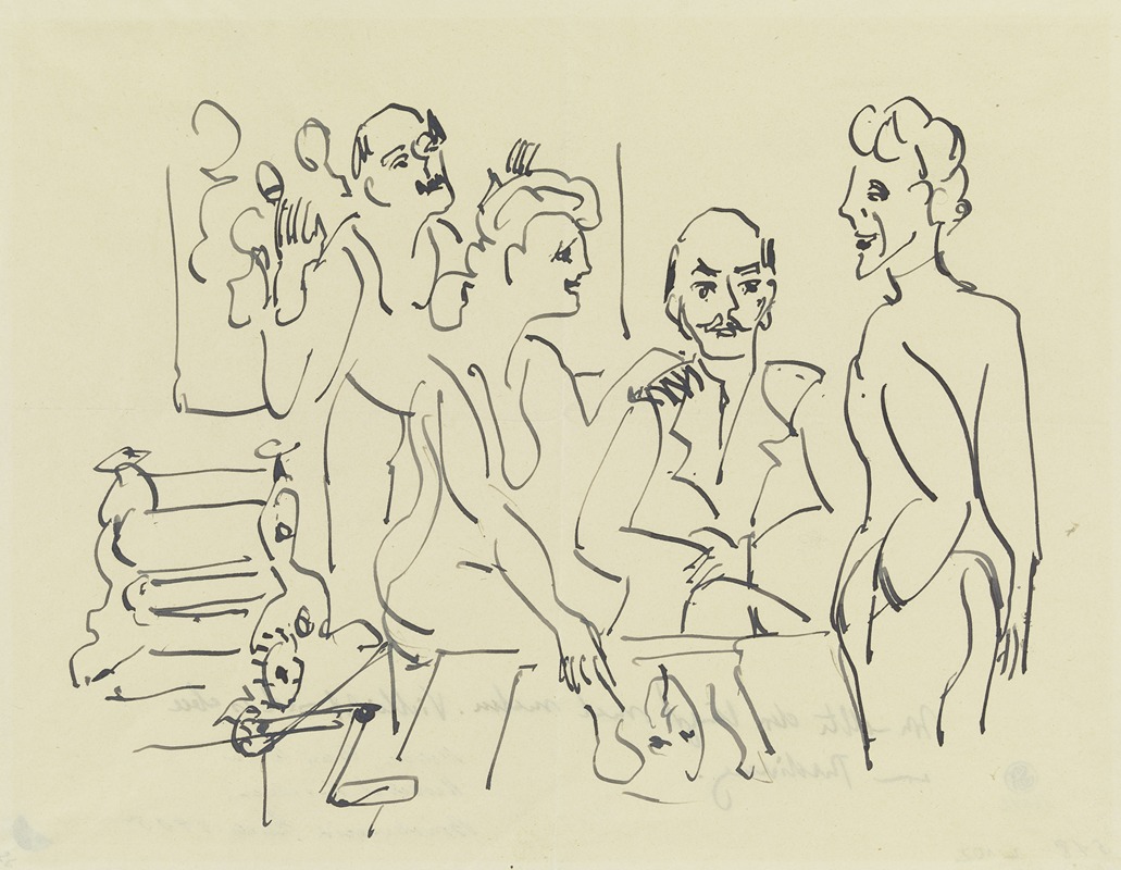 Ernst Ludwig Kirchner - Emil Nolde, Ada Nolde, Erich Heckel und Ernst Ludwig Kirchner bei der Vorbereitung eines Holzschnittes