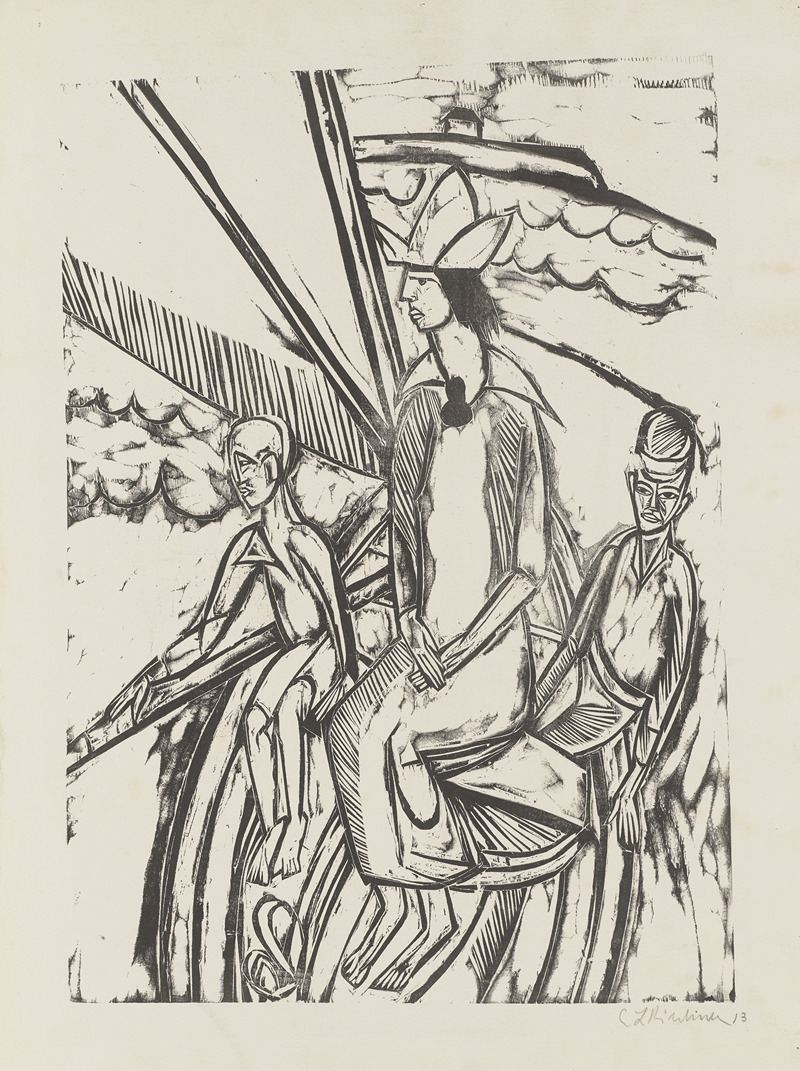 Ernst Ludwig Kirchner - Frau und zwei Buben im Segelboot