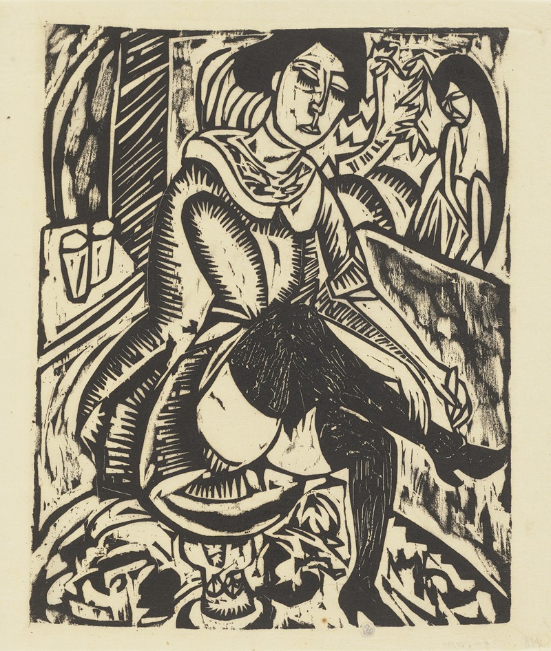 Ernst Ludwig Kirchner - Frau, Schuh zuknüpfend