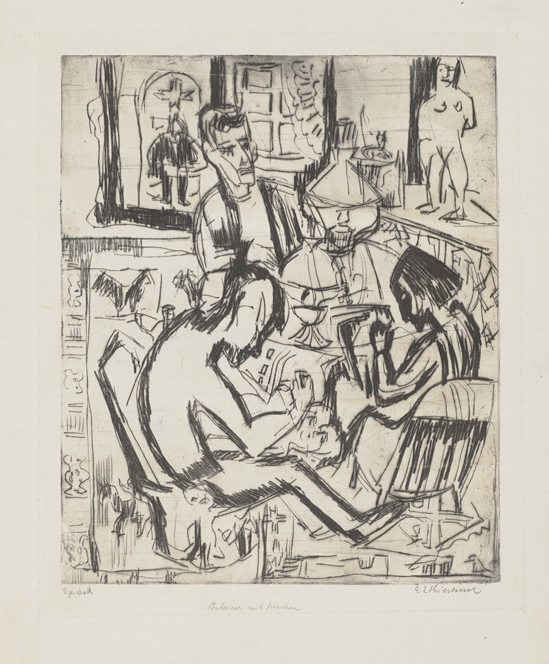 Ernst Ludwig Kirchner - Interieur mit Menschen