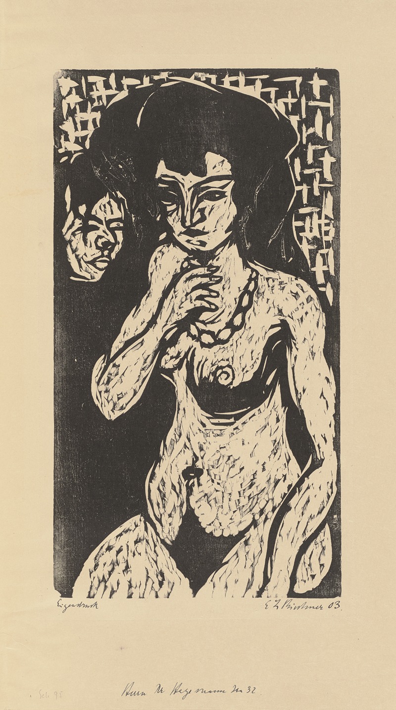 Ernst Ludwig Kirchner - Mädchenakt mit Selbstbildnis. – Nacktes Mädchen mit Kette