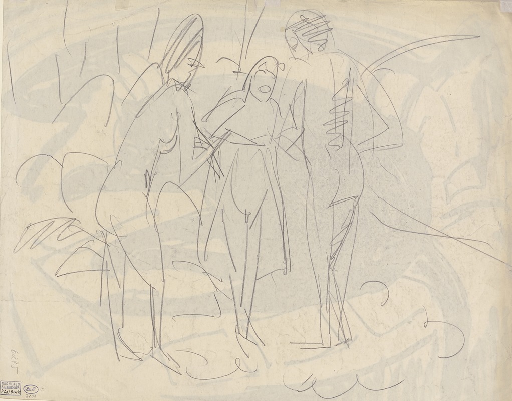 Ernst Ludwig Kirchner - Three standing nudes