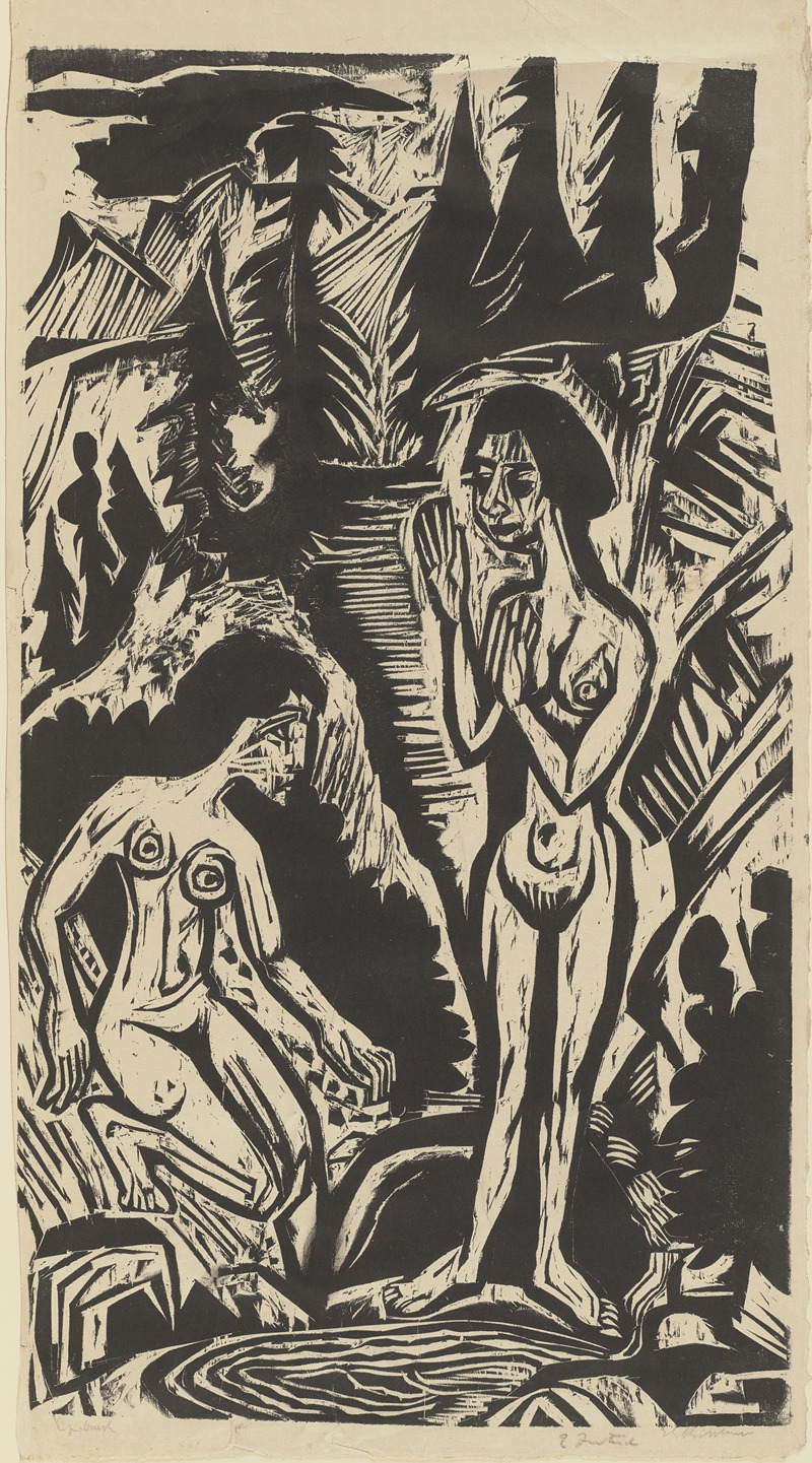 Ernst Ludwig Kirchner - Zwei badende Frauen im Felsenbach