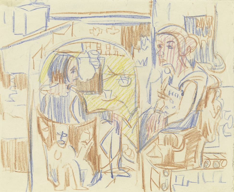 Ernst Ludwig Kirchner - Zwei Frauen am Kaffeetisch in Kirchners Atelier