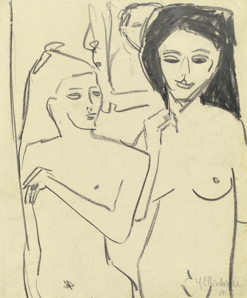 Ernst Ludwig Kirchner - Zwei Mädchenakte vor einem Bildnis