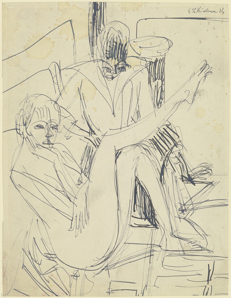 Ernst Ludwig Kirchner - Zwei sitzende Frauen, eine davon als Akt