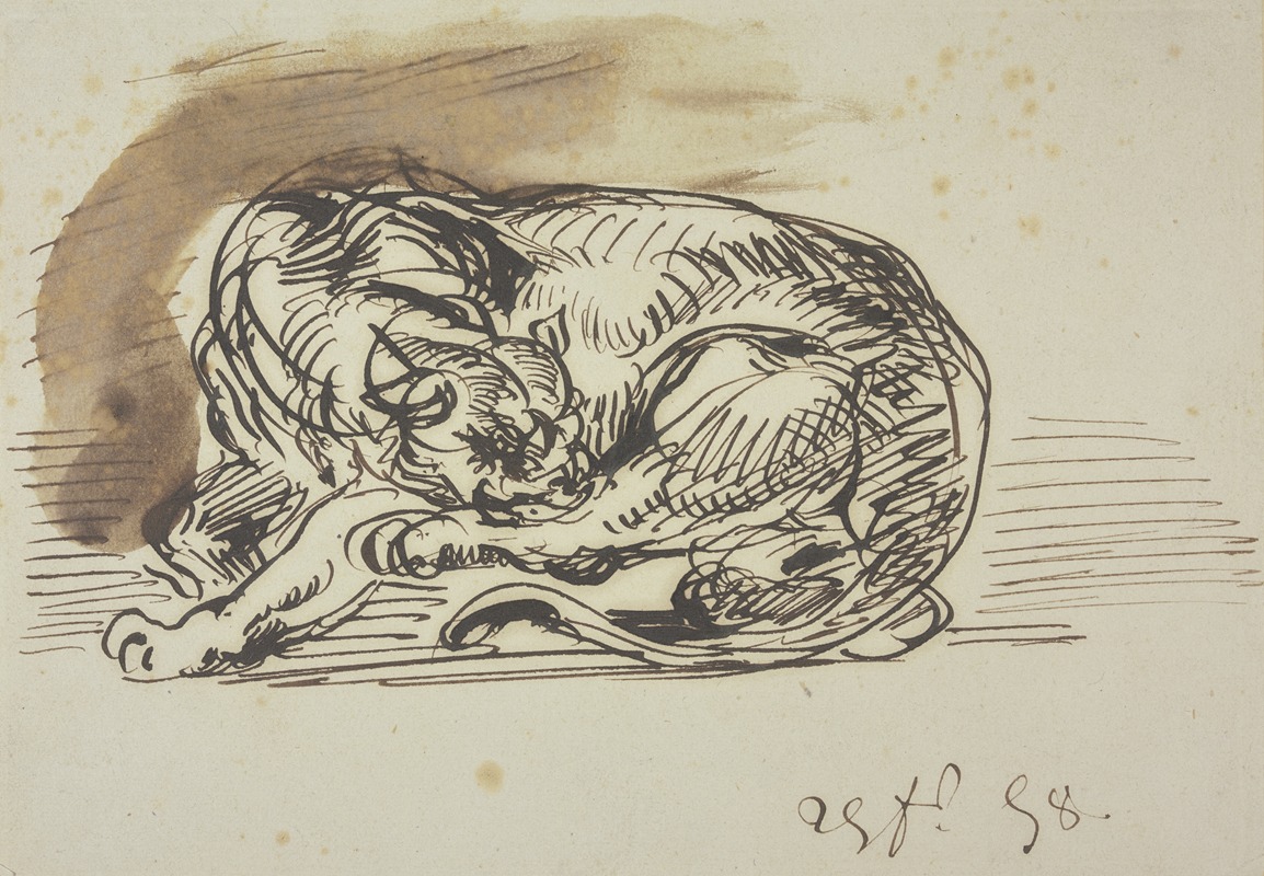 Eugène Delacroix - Löwin, ihre linke Hinterpfote leckend