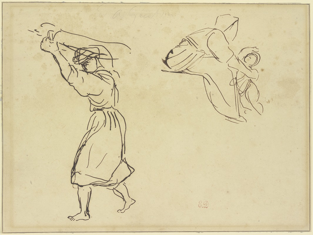 Eugène Delacroix - Studienblatt; Araber, ein Tuch schwingend; Mutter und Kind.