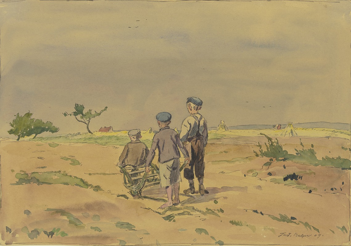 Ferdinand Balzer - Kinder mit Schubkarren auf einem Landweg