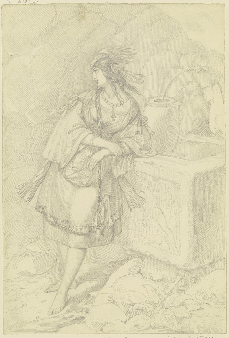 Ferdinand Fellner - Exotisch gekleidetes Mädchen an einem Brunnen