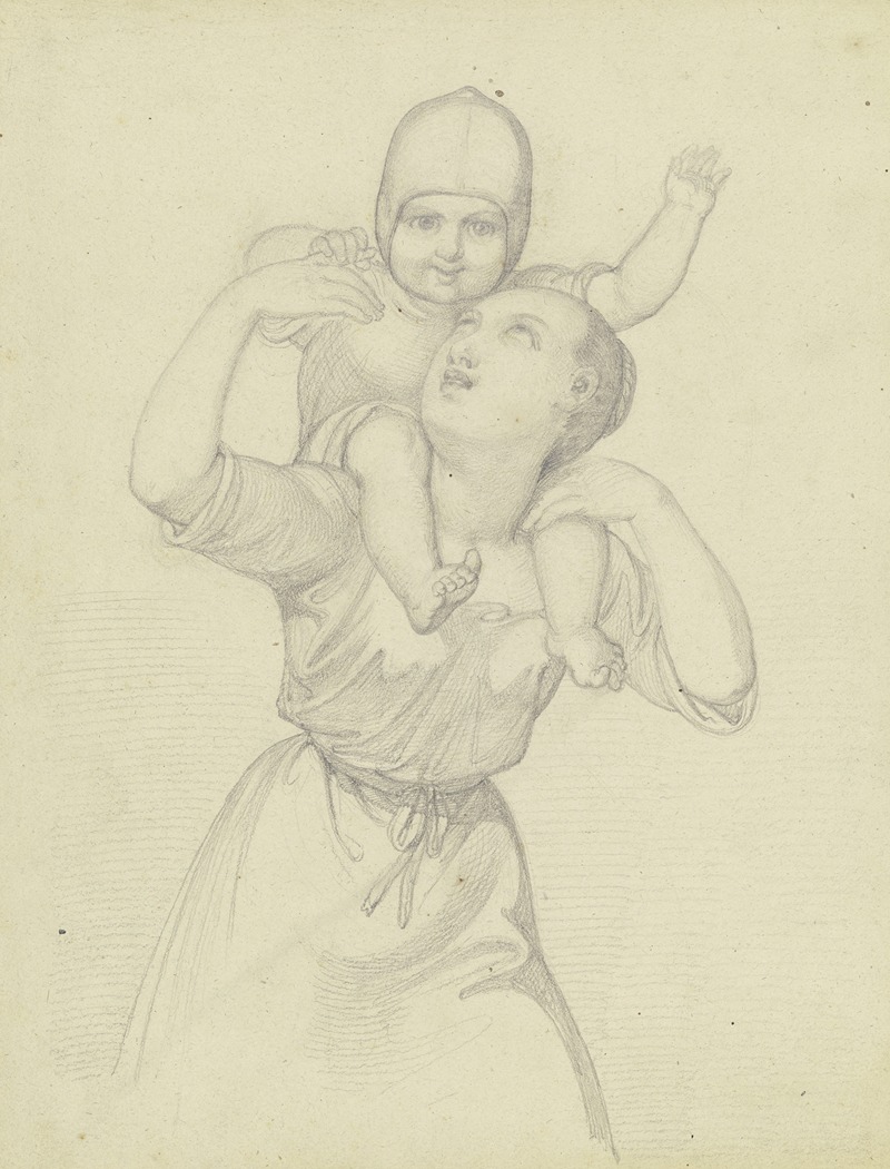 Ferdinand Fellner - Junge Frau mit einem Kind auf ihren Schultern