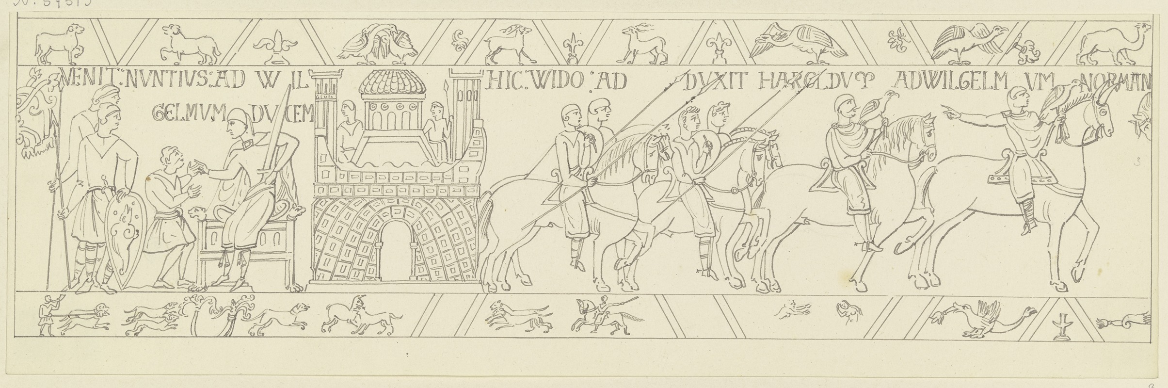 Ferdinand Fellner - Zeichnung nach dem Bildteppich von Bayeux