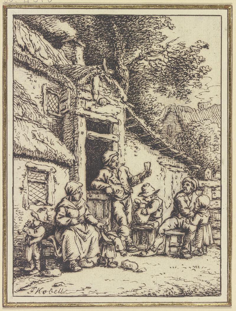 Ferdinand Kobell - Bauernpaar mit fünf Angehörigen vor einem Haus