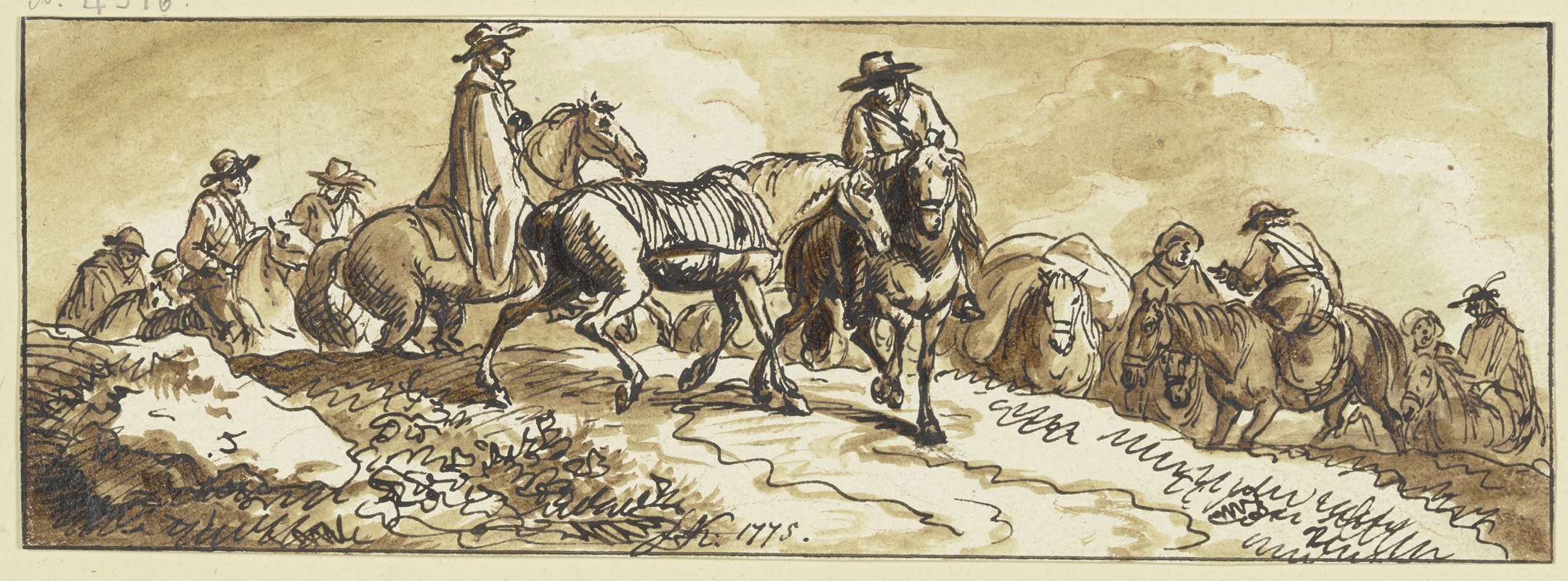Ferdinand Kobell - Gruppen von Reitern, einige mit Handpferden