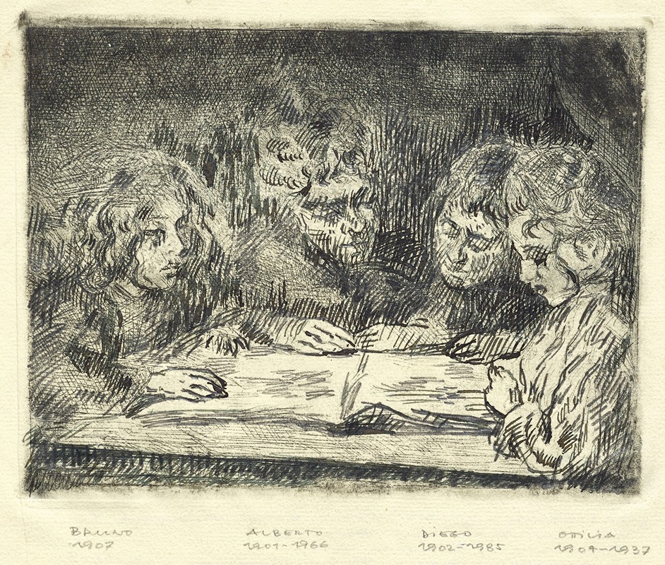 Giovanni Giacometti - Alberto, Diego, Ottilia und Bruno beim Lesen