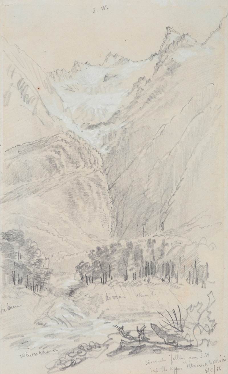 Nicholas Chevalier - Torrent falling from the South West into the Upper Waimakariri