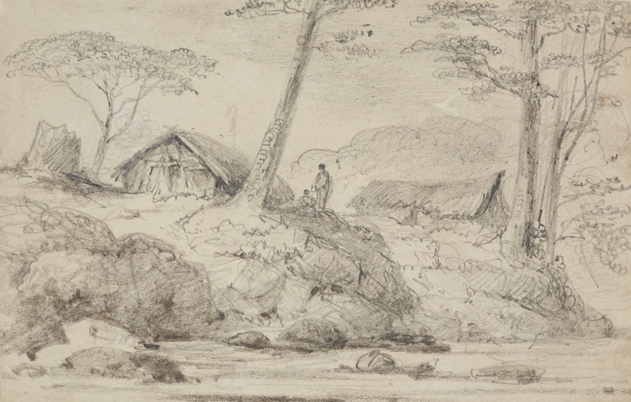 William Swainson - Huts at the Mangaroa Bridge