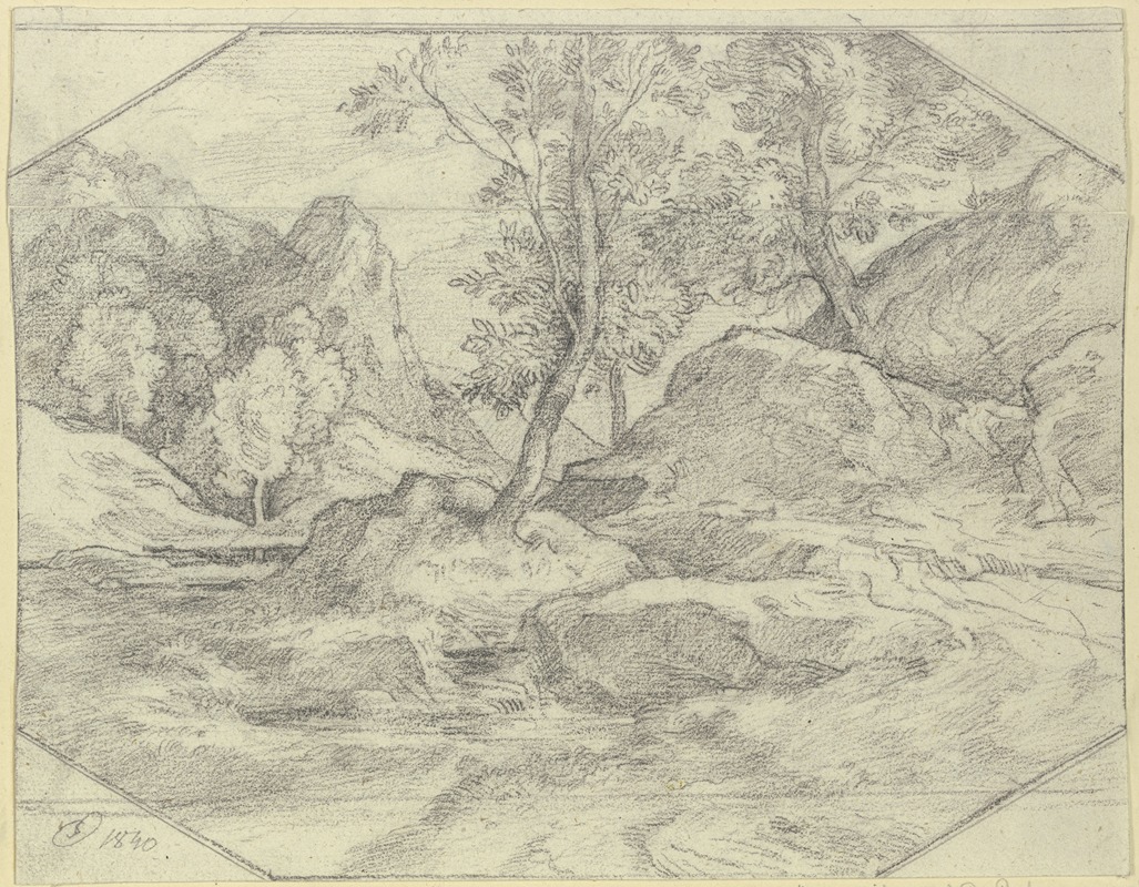 Ferdinand Olivier - Landschaft mit Bäumen und Felsen