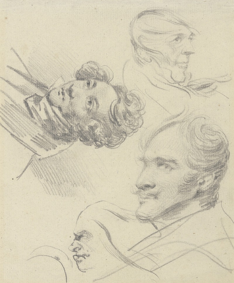Ferdinand von Rayski - Studienblatt; Vier männliche Köpfe