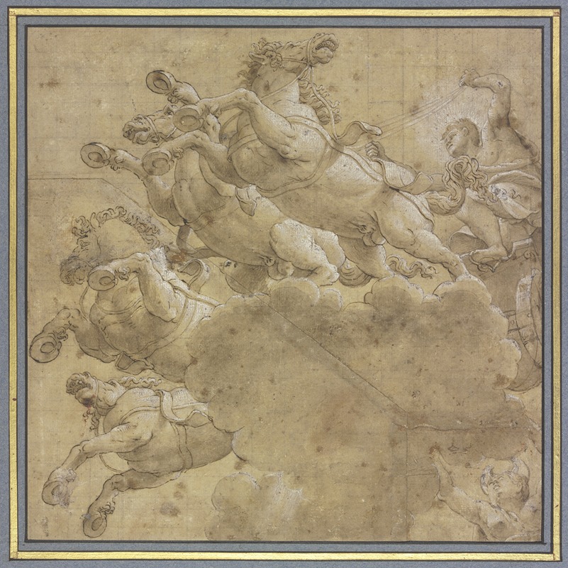 Francesco Primaticcio - Apollo mit Rossegespann, gefolgt von Luna, in starker Unteransicht