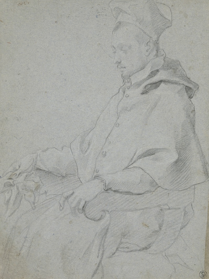 Francesco Vanni - Porträt eines sitzenden Kardinals im Profil nach links, den Blick gesenkt