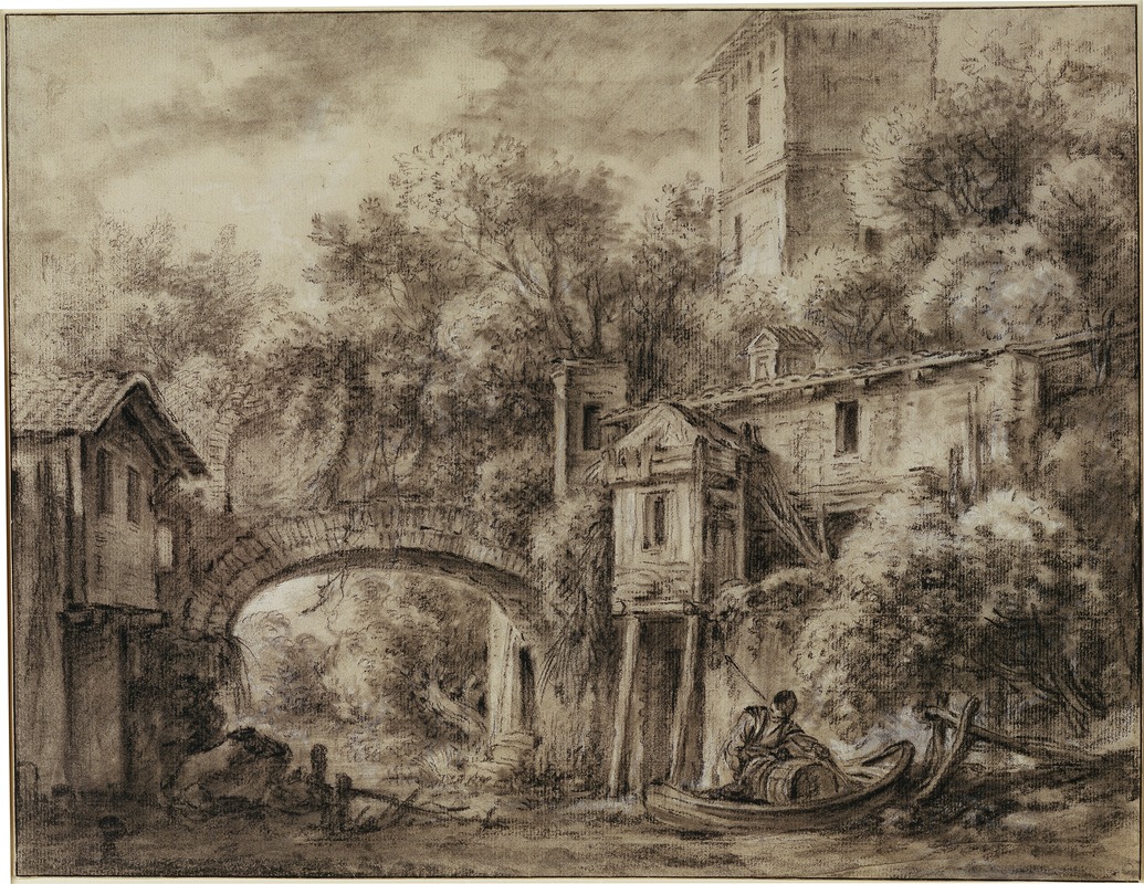 François Boucher - Architekturcapriccio mit der Mühle von Quiquengrogne bei Charenton