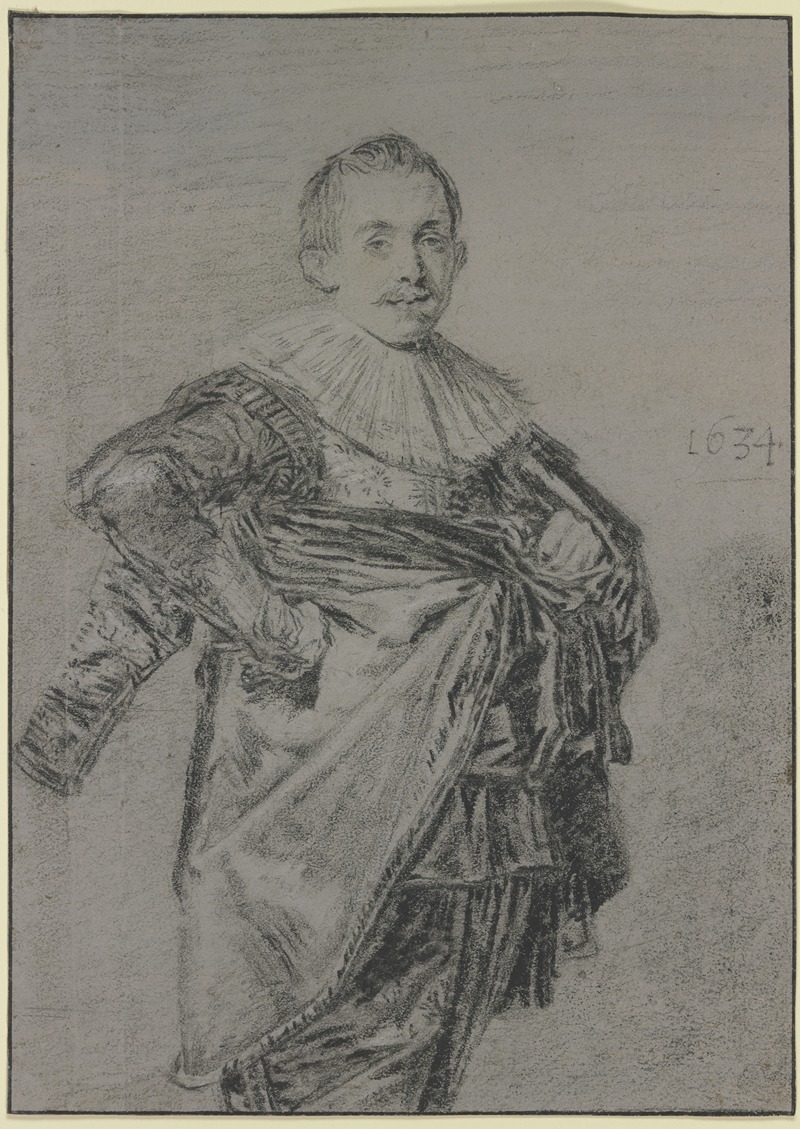 Frans Hals - Junger stehender Mann mit Mantel und glatter Halskrause, Kniestück