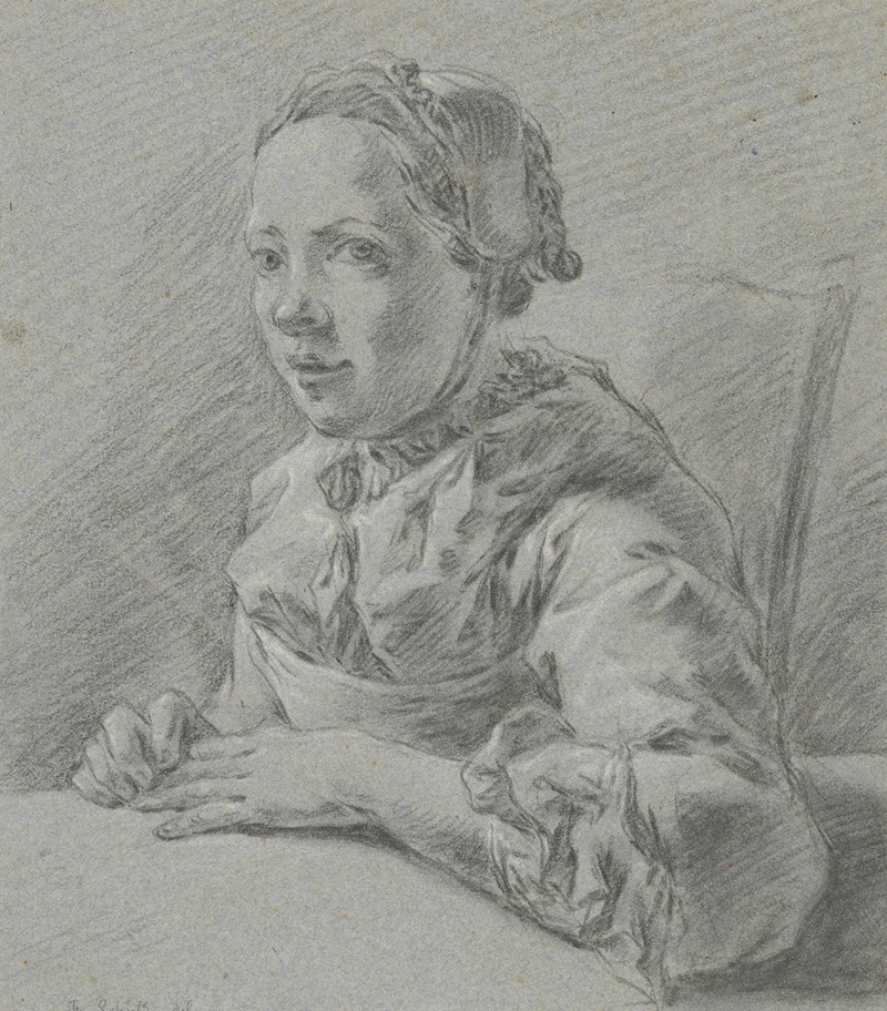 Franz Schütz - Junges Mädchen im Dreiviertelprofil nach links, an einem Tisch sitzend