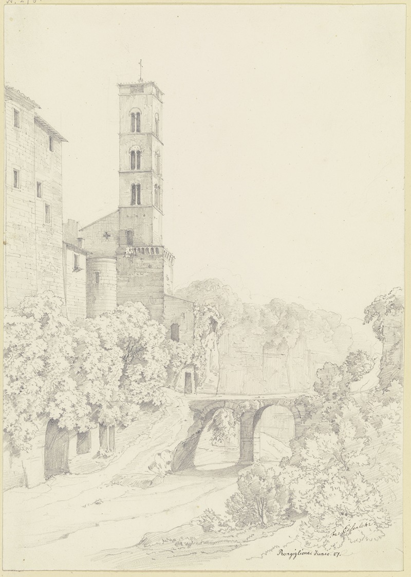 Friedrich Eisenlohr   - Ansicht von Ronciglione mit der Kirche Sant’Andrea