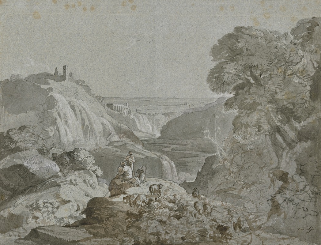 Friedrich von Nerly - Italienische Landschaft, im Vordergrund zwei Hirten und ihre Herde