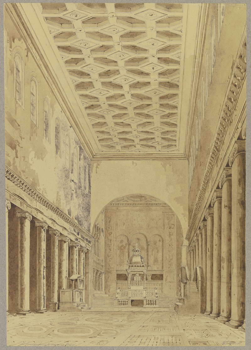 Friedrich Wilhelm Ludwig - Blick durch das Mittelsschiff zum Altar von S. Lorenzo fuori le mura in Rom