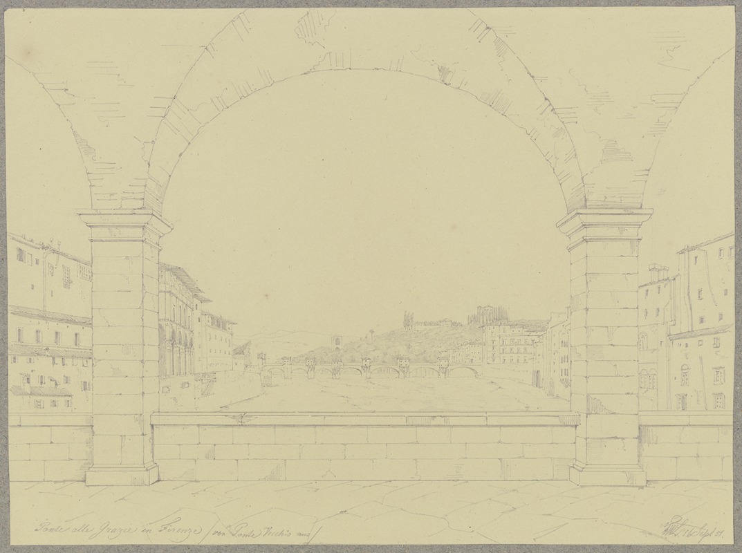 Friedrich Wilhelm Ludwig - Der Ponte alle Grazie in Florenz, vom Ponto Vecchio aus gesehen