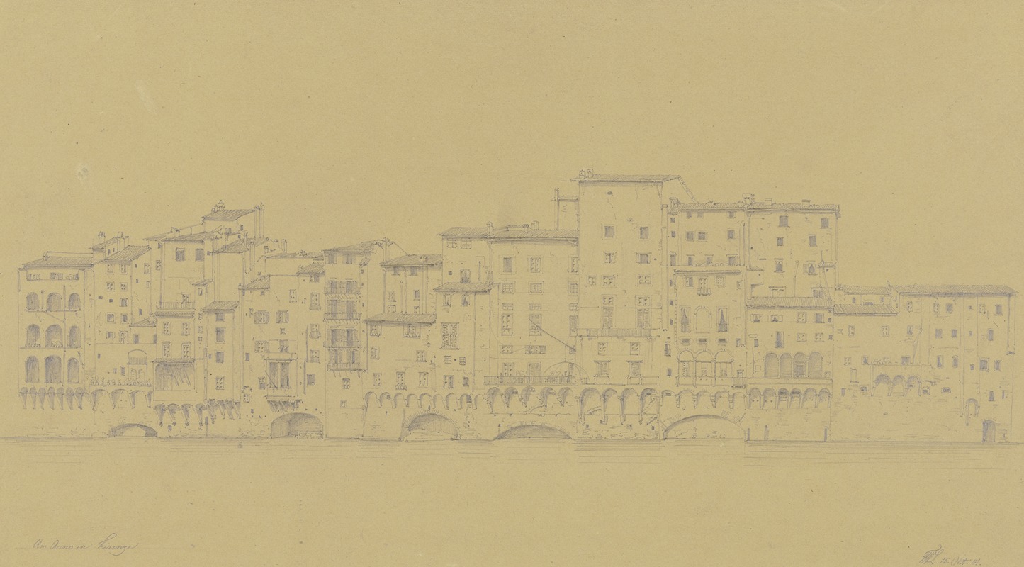 Friedrich Wilhelm Ludwig - Häuserzeile am Ufer des Arno in Florenz