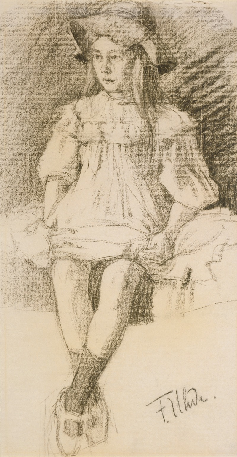 Fritz von Uhde - Sitting girl with hat